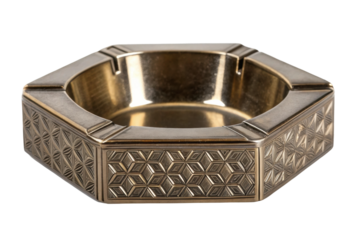 PNG Hexagonal brass ashtray with geometric design