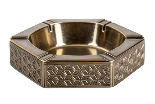 PNG Hexagonal brass ashtray with geometric design