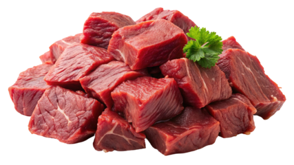 Fresh raw beef cubes for stew diced beef chuck roast cubes beef stew meat beef tips raw meat on transparent background