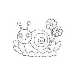 Cute Snail Coloring Page with Flowers Image	