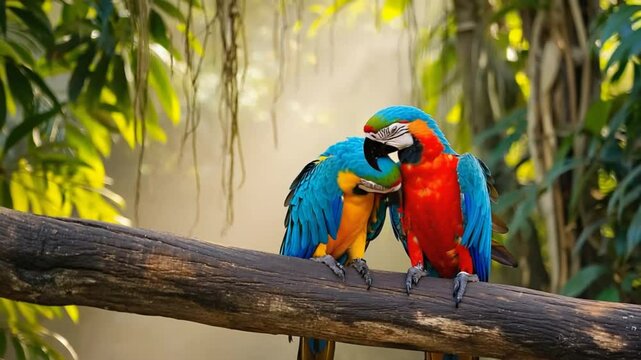 Macaws affectionate tropical birds