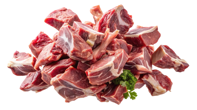 Fresh raw lamb meat cubes for sale online high quality mutton meat cuts ready to cook meal prep on transparent background