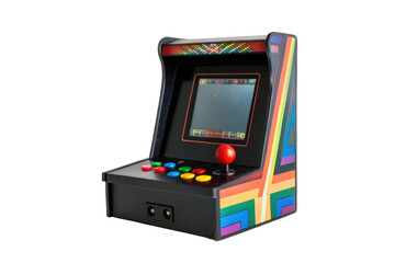 PNG Retro arcade machine with joystick and colorful design against black background