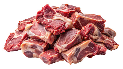 Obraz premium Fresh raw beef meat cubes for cooking stew, goulash, or other meat dishes, protein rich food on transparent background