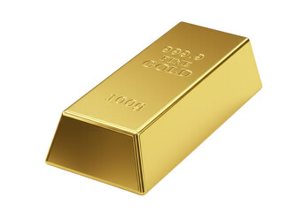 Shiny gold bar bullion isolated on transparent background