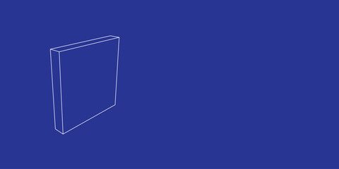 The outline of a large rectangle made of white lines on the left. 3D view of the object in perspective. Vector illustration on indigo background