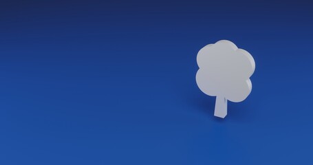 Isolated realistic white tree symbol with shadow. Located on the right side of the scene. 3d illustration on transparent background