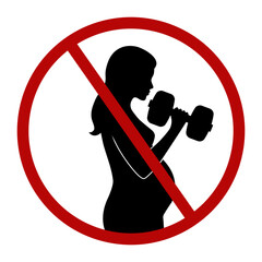 Weight lifting prohibited for pregnant woman. Pictogram
