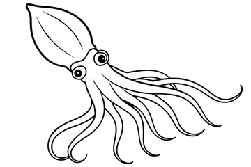 squid silhouette line art vector illustration with a white background