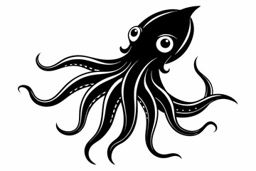 squid silhouette line art vector illustration with a white background
