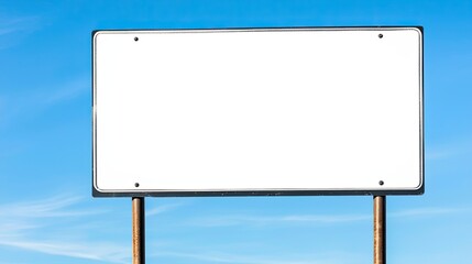 Obraz premium Empty Road Sign on Metal Post with Blue Sky Background, Isolated for Custom Design or Text Placement