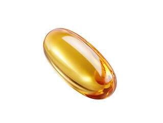 A single golden capsule of -3 fatty acids glistens on a white surface, promising health benefits and dietary supplementation for wellness routines.