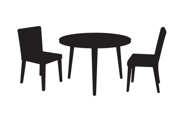 Dining Table and Chairs Silhouette Modern Furniture Vector Illustration