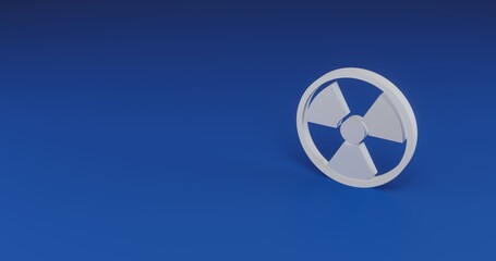 Isolated realistic white radiation symbol with shadow. Located on the right side of the scene. 3d illustration on transparent background