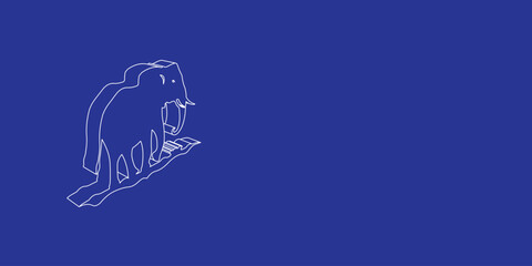 The outline of a large wild elephant symbol made of white lines on the left. 3D view of the object in perspective. Vector illustration on indigo background