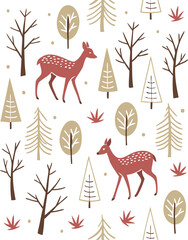 Woodland scene with deer and trees