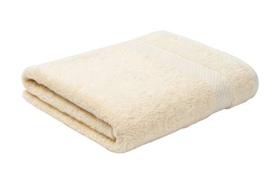 PNG Soft beige towel folded on white background - plush texture and versatile design