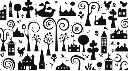 Silhouette Pattern Seamless Shapes Background Design - Abstract Geometric Background Illustration