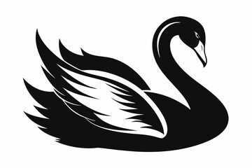 swan silhouette line art vector illustration with a white background
