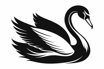 swan silhouette line art vector illustration with a white background