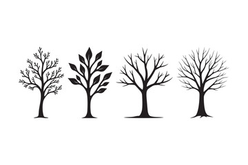 Tree Silhouettes Leafless and Foliage Tree Vector Graphics