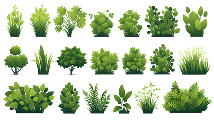 Fototapeta premium Flat Vector Design of Simple Green Bush Set for Professional Projects
