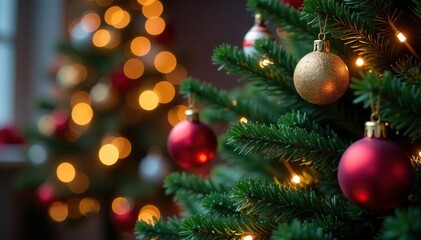 A beautifully decorated Christmas tree with colorful ornaments and twinkling lights , lights, xmas, happiness