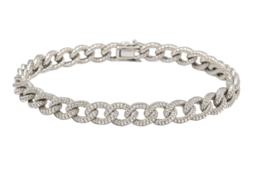 PNG Elegant silver cuban link bracelet with diamond detailing
