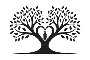 Heart Tree with Bird Silhouette Love Nature Vector Art Design
