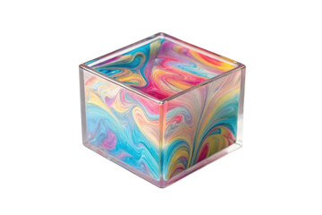 Obraz premium PNG Colorful marbled cube with swirling patterns in multicolor design