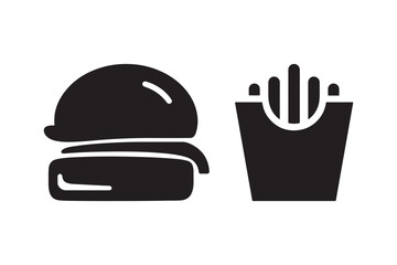Burger and Fries Silhouette Vector Fast Food Black Icon Illustration
