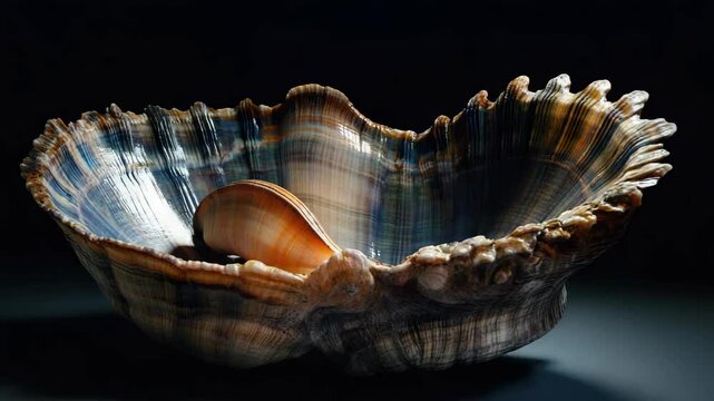 A large shell on a black background
