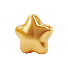 A glossy golden star with rounded edges reflects light beautifully against a clean white background creating a simple yet elegant and festive aesthetic appeal.