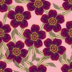 Elegant trendy vector ditsy floral seamless pattern design of beautiful abstract flowers and leaves. Foliage repeat texture background. Suitable for wallpaper, surface printing and textile