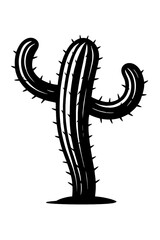 Charming Black and White Cactus Cartoon Clipart Vector - Simple Desert Plant Illustration with a Friendly Face, Ideal for Kids' Designs, Southwestern Themes, and Gardening