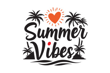 Obraz premium Summer Vibes Island Design with Heart Sun and Palm Tree Scene