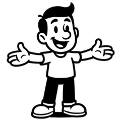 Naklejka premium Friendly Boy with Open Arms Vector Clipart - Simple Black and White Illustration of a Welcoming Child, Perfect for Children's Designs, Educational Materials, and Positive Emotion-Themed Projects