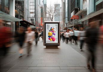 Urban Street Billboard Mockup &ndash; Vertical Outdoor Advertising Display in Busy City Environment for Branding and Campaign Presentation