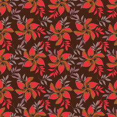 Elegant trendy vector ditsy floral seamless pattern design of beautiful abstract flowers and leaves. Foliage repeat texture background. Suitable for wallpaper, surface printing and textile
