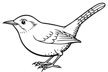 wren silhouette line art vector illustration with a white background