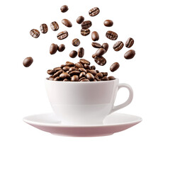 Obraz premium Coffee beans in cup falling on transparent background
