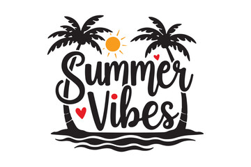 Summer Vibes Palm Tree Beach SVG Tropical Vacation Quote Design for Shirts and Decor © Sadek