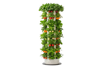 PNG Vertical hydroponic tower garden with fresh vegetables and lush greenery
