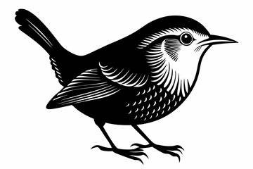 wren silhouette line art vector illustration with a white background