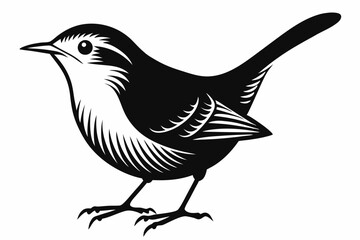 wren silhouette line art vector illustration with a white background