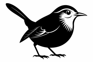 wren silhouette line art vector illustration with a white background