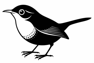 wren silhouette line art vector illustration with a white background