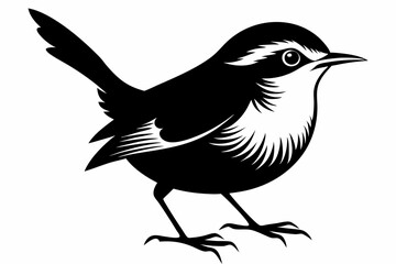 wren silhouette line art vector illustration with a white background