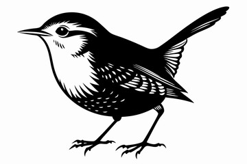 wren silhouette line art vector illustration with a white background