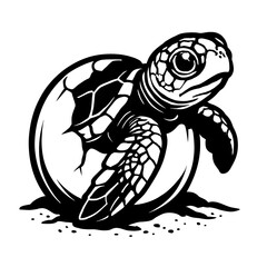 Fototapeta premium New Ocean Life: A Stylized Illustration Of A Baby Sea Turtle Hatching From Its Egg, Symbolizing Marine Conservation, New Beginnings, Or Endangered Species